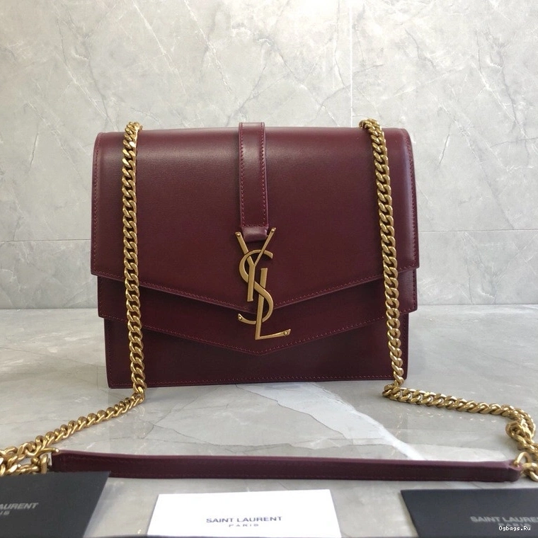 YSL BURGUNDY IN LEATHER SULPICE CHAIN MEDIUM BAG 0820